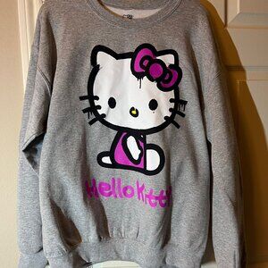 Hello Kitty Graphic Crewneck Sweatshirt - Gray with Pink & Black - Medium